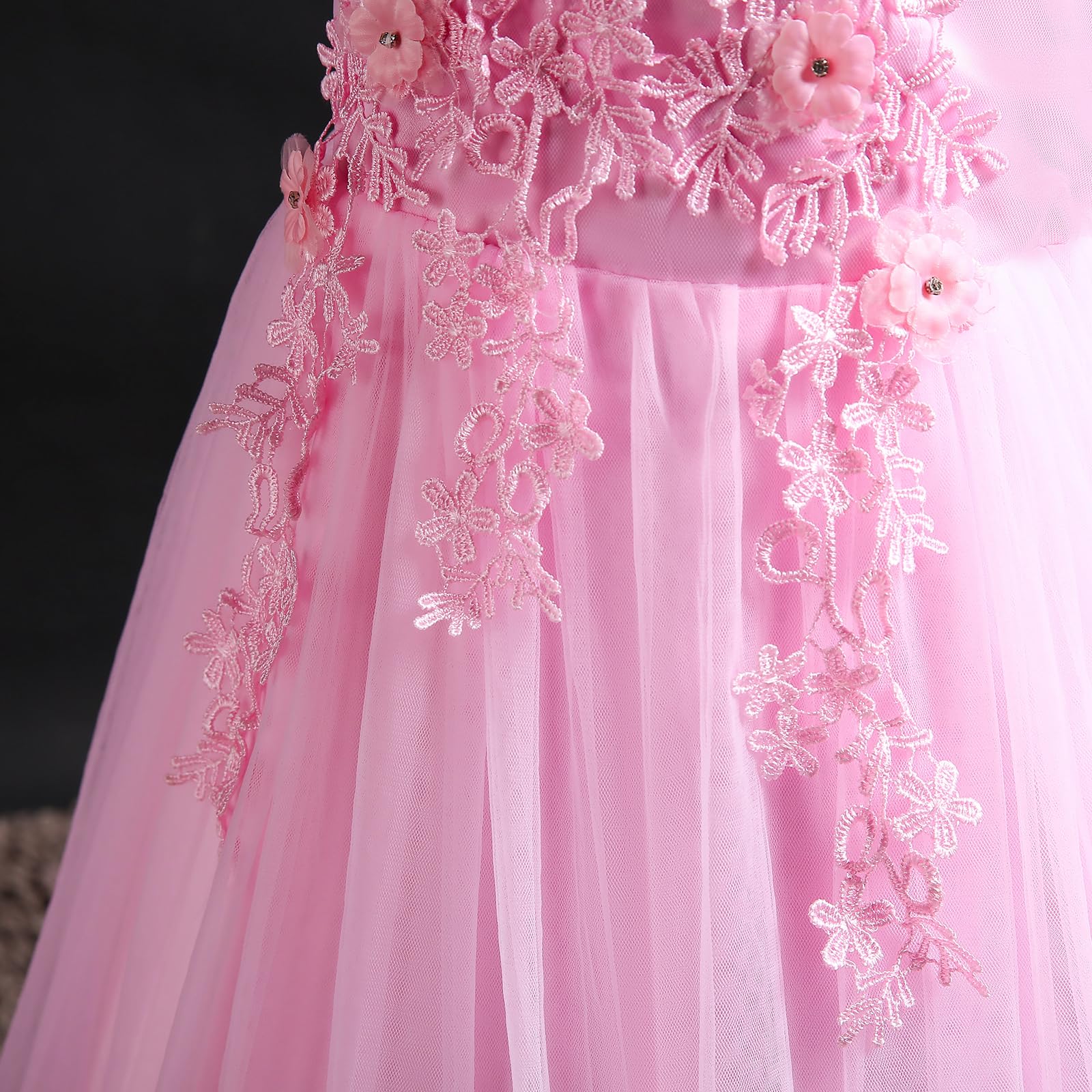 Little Big Girl Flower Tulle Dress Princess Pageant Gown - Birthday Party, Wedding, Formal Dance, Evening Maxi Dress for Special Occasions