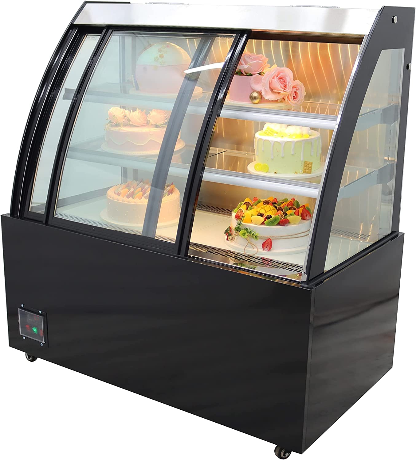 220V 47 Inch Glass Refrigerated Display Case for Bakery - Arc-Shaped Front Door Commercial Refrigerator for Cakes, Pies, Pastries & Desserts - Perfect for Bakeries, Cafes, Restaurants & Sweet Shops