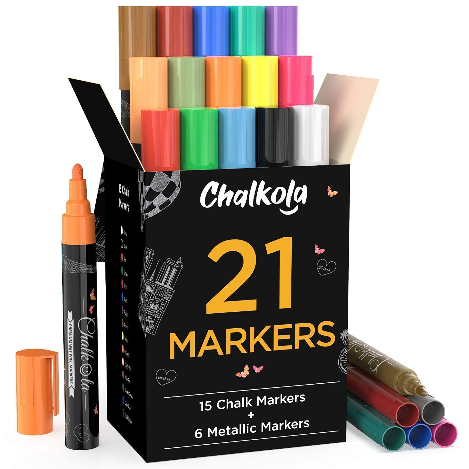 Ultimate Chalk Marker Bundle - 21 Neon & Metallic Markers + 2 White Jumbo Chalk Markers for Whiteboards, Glass Writing, and DIY Crafts
