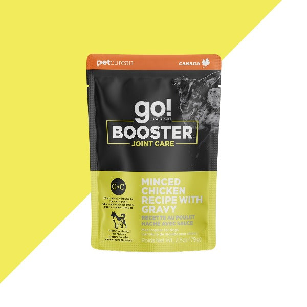 Go! Solutions Booster Joint Care Minced Chicken with Gravy Dog Food Topper - High Protein Grain-Free Supplement for Senior Dogs & Hip Support - Perfect for Picky Eaters & Mealtime Enhancement