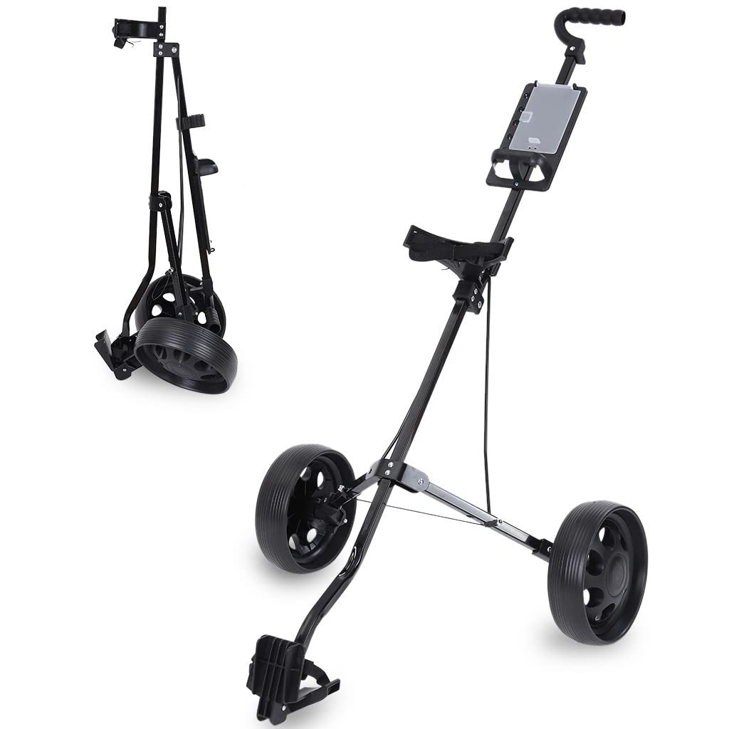 Foldable Golf Push Cart with 2 Removable Wheels - Lightweight Walking Golf Trolley for Men & Women - Features Scorecard Holder & Drink Holder - Perfect for Golf Courses, Driving Ranges & Outdoor Practice