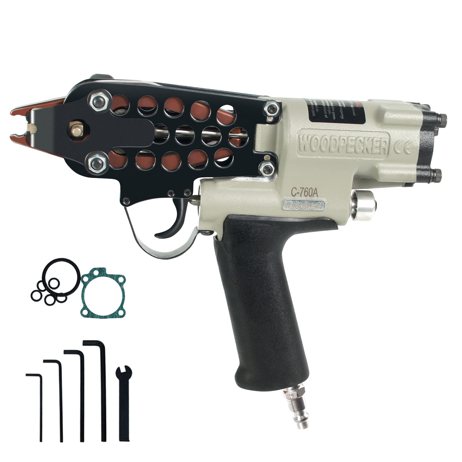 **Woodpecker C-760A 16 Gauge 1/2-Inch 3.0-4.8mm Closure Diameter Pneumatic C-Ring Pliers - Heavy Duty C-Ring Gun for Mattress, Furniture, Upholstery, and Automotive Repair**