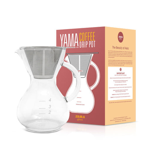 Yama Coffee Drip Pot with Glass Handle & Filter Cone - 20oz Pour Over Coffee Maker for Home, Office & Camping Use