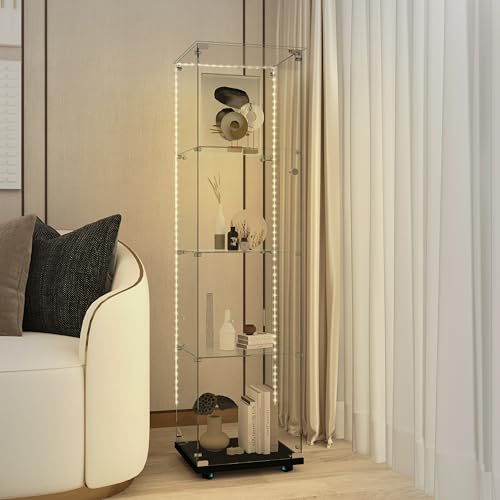 Black 1 Doors 4 Shelves With Light-2