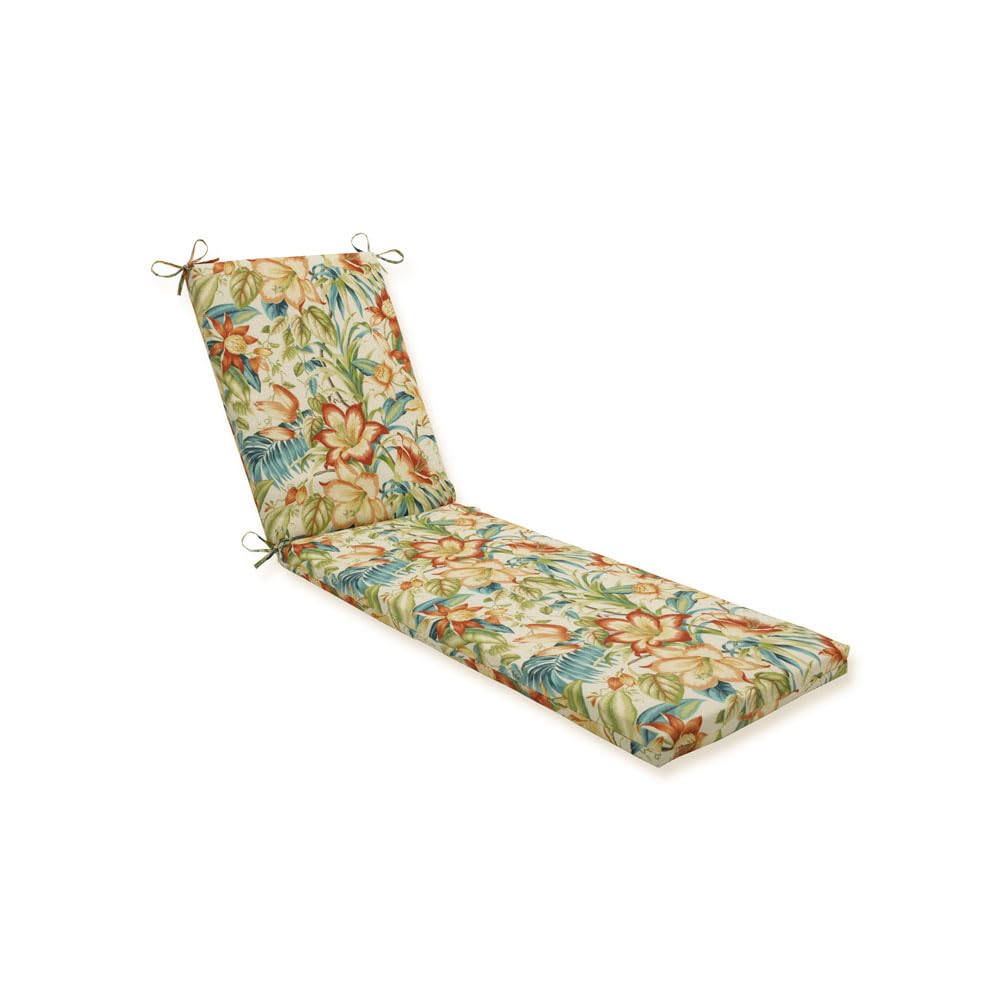 Pillow Perfect Tropic Floral Indoor Outdoor Chaise Lounge Cushion - 80x23 Inch Plush Fiber Fill with Ties, Weather & Fade Resistant - Blue Green Botanical Glow for Patio, Poolside & Sunroom Decor