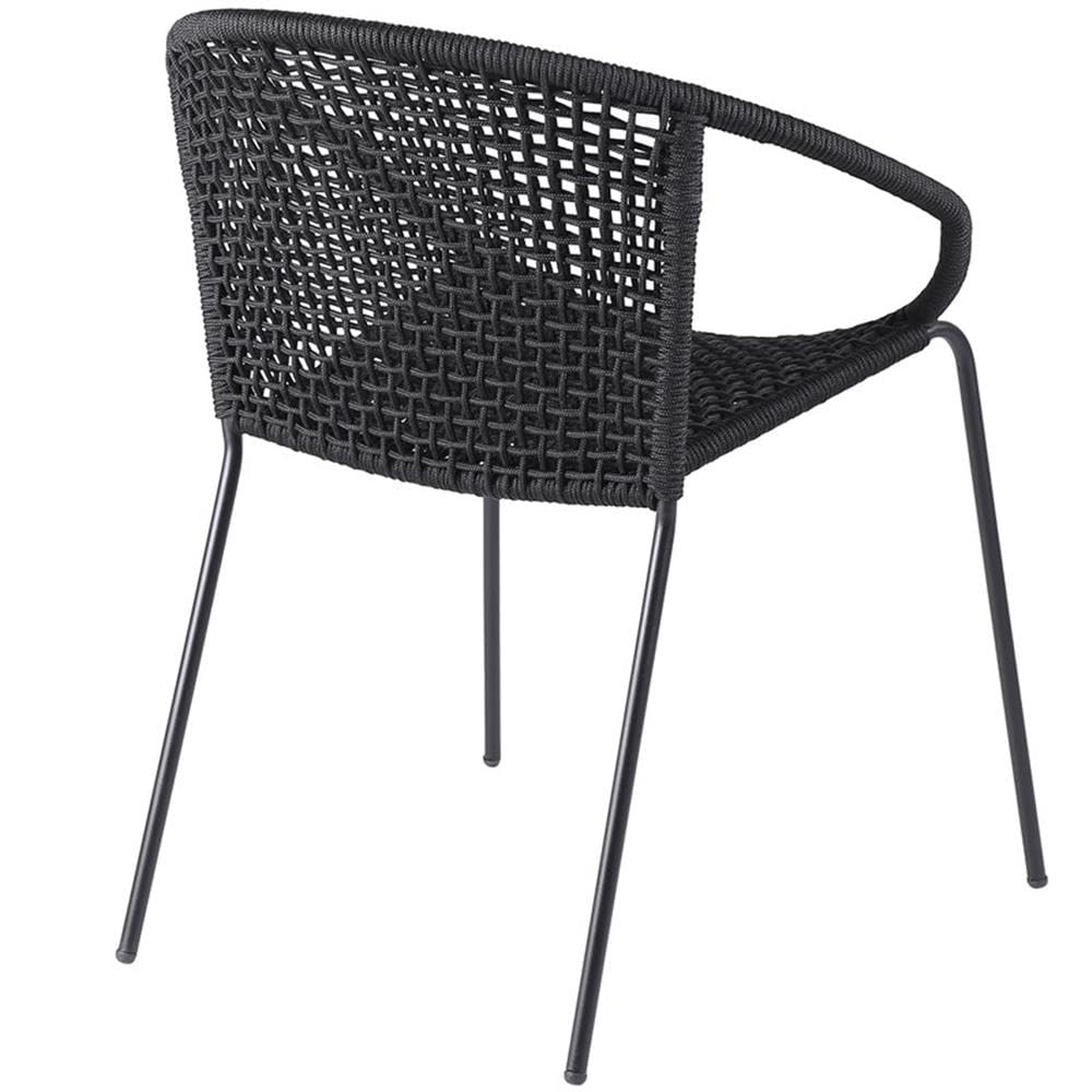 Armen Living Modern Stackable Steel Dining Chair with Black Rope - Indoor Outdoor Patio Furniture Set of 2 - Perfect for Dining Rooms, Kitchenettes, and Backyard Entertaining
