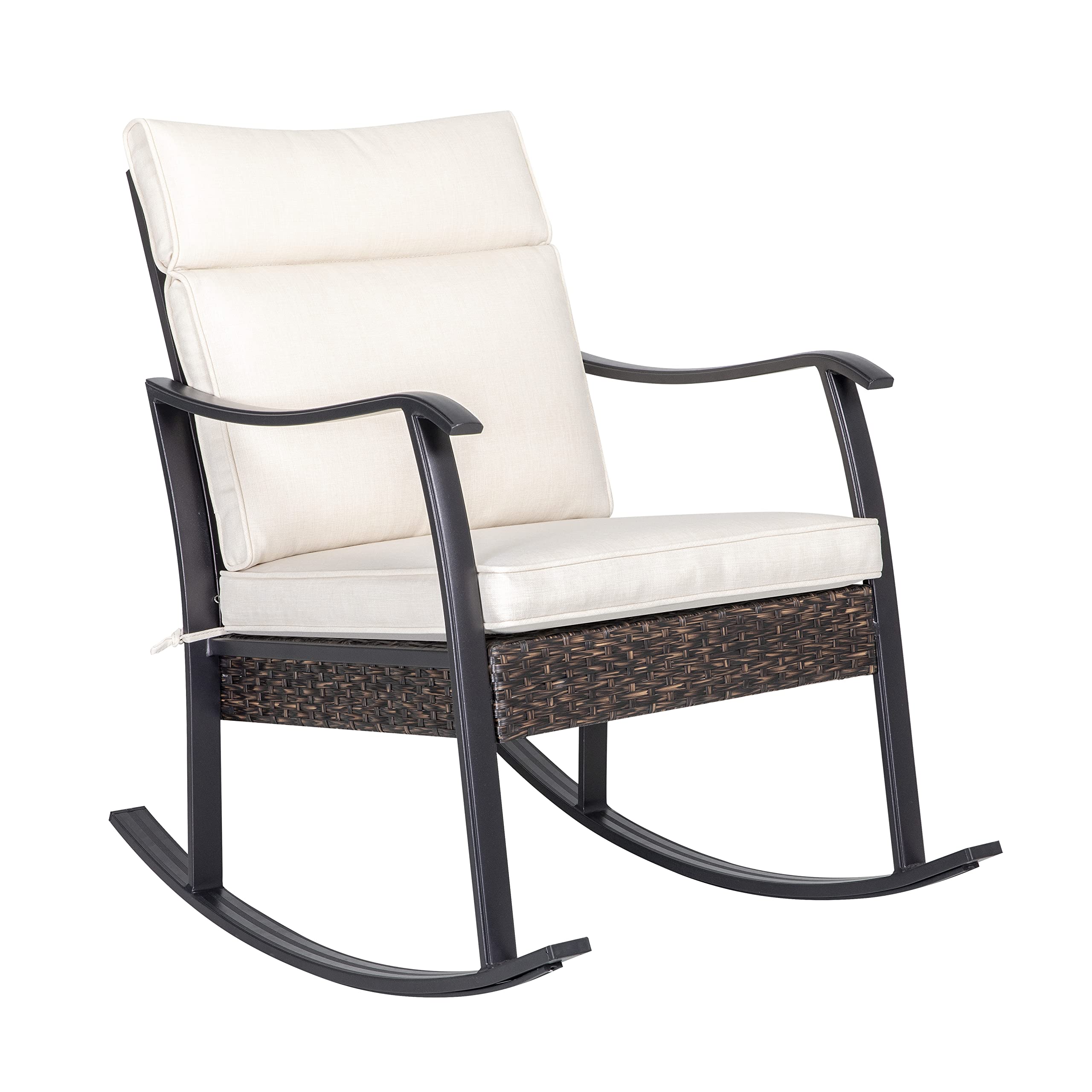 **Nuu Garden Rocking Outdoor Chairs with Beige Cushion - Aluminum Patio Conversation Set - Balcony & Lawn Furniture - Perfect for Relaxing in Garden, Backyard or Poolside (Beige & Brown)**