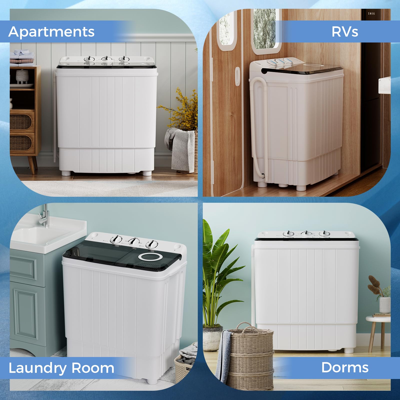 Giantex Portable Washing Machine 17.6lbs - Compact Twin Tub Washer & Spinner Combo with Pump Drain, 11lbs Wash & 6.6lbs Spin - Perfect for Apartments, RVs, Dorms, College Students - White & Black - Ideal for Small Space Laundry, Travel & Camping Use