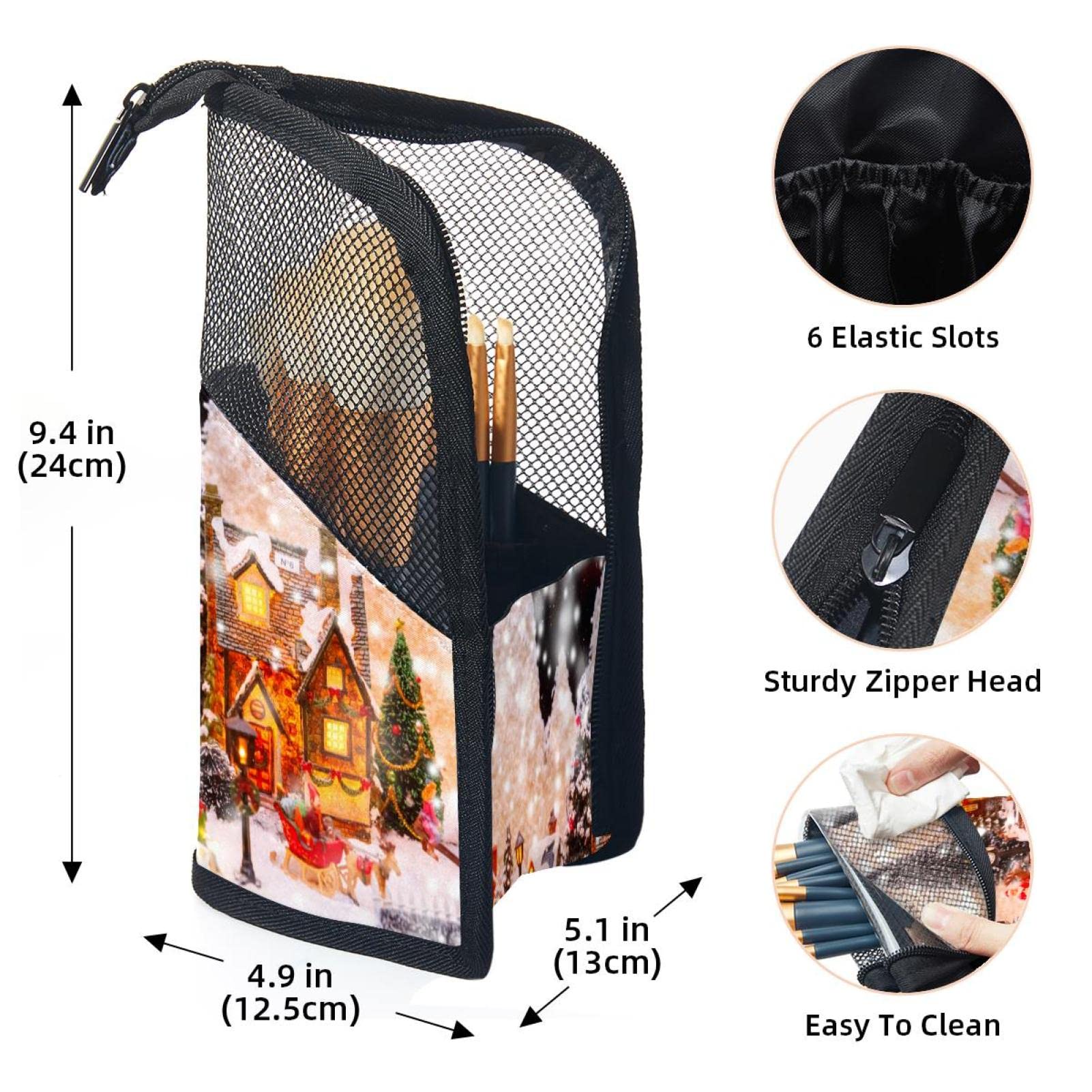 12-Piece Makeup Brush Organizer Bag with Santa Claus Christmas Tree Design - Portable Travel Cosmetic Brush Holder Case for Home, Travel & Holiday Gifting