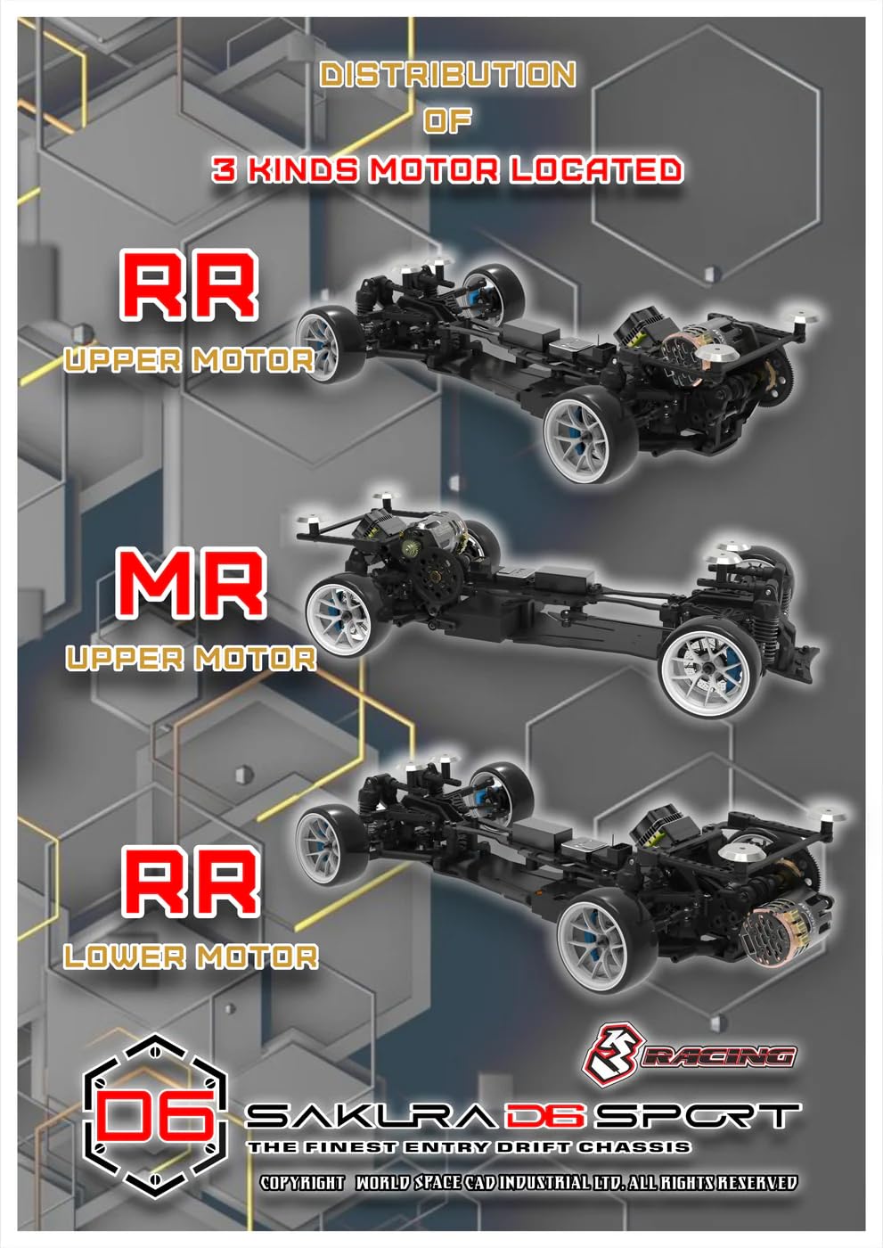 3Racing 1/10 Scale Fiber Glass Belt UMR Chassis Kit for RC Drift Cars - Sakura D6/D6S 2024 Edition (Unassembled, No Electronics) | Perfect for Competitive Drifting and On-Road Racing
