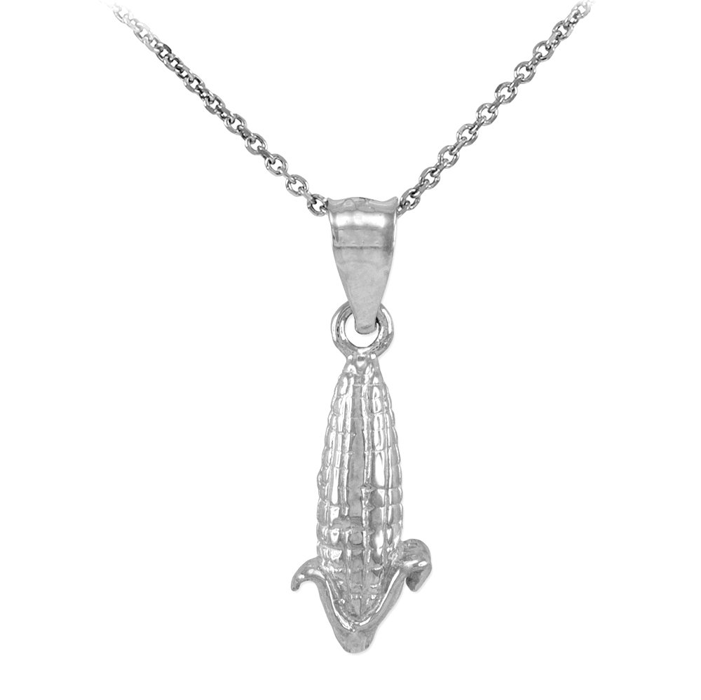 10K White Gold Corn Cob Charm Pendant Necklace for Women's Jewelry