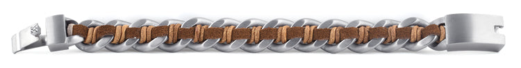 Stainless Steel Chain Brown Leather Bracelet for Men & Women - Durable Fashion Jewelry for Casual Wear, Gift Giving & Everyday Accessories