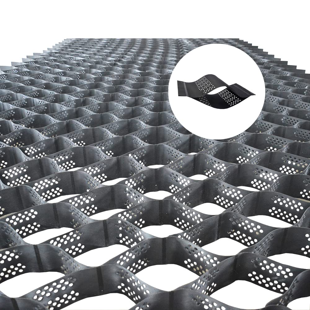 INTBUYING 8x26ft HDPE Geocell Ground Grid - 4'' Flexible Honeycomb Pavers for Driveway, Landscaping, Parking Lots & River Slope Stabilization - Durable Polypropylene Geomesh for Erosion Control & Soil Reinforcement (Black)