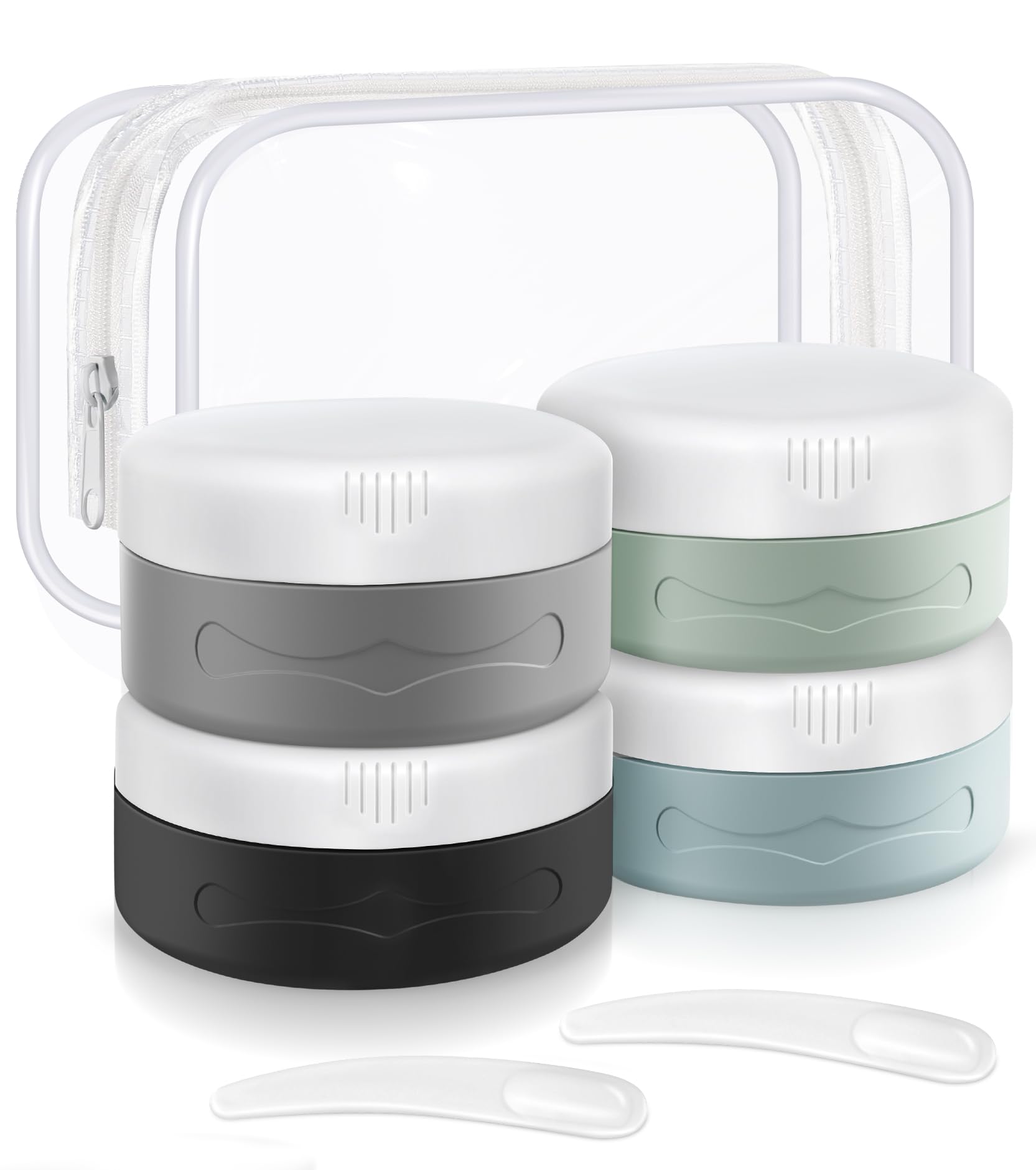 TSA Approved Silicone Travel Jars for Toiletries - 1.35 fl oz (40ml) Leakproof Cream Containers with Clear Cosmetic Bag & Spatula - Perfect for Skincare, Makeup & Air Travel Essentials (Blue)