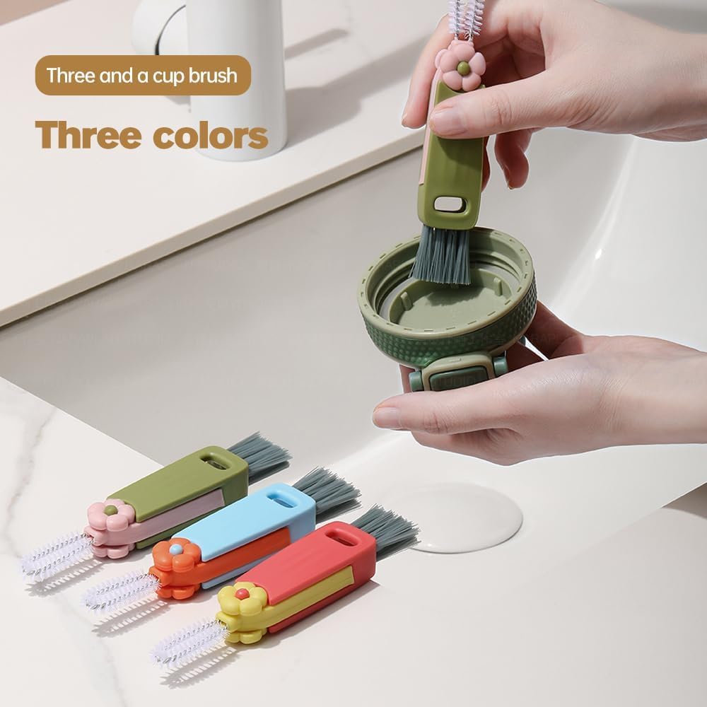 2024 New 3-in-1 Multifunctional Cup Lid Cleaning Brush Set - Portable Bottle Gap Cleaner with Durable Brushes for Baby Bottles, Travel Mugs & Tight Spaces | Perfect for Kitchen, Nursery & On-the-Go Cleaning