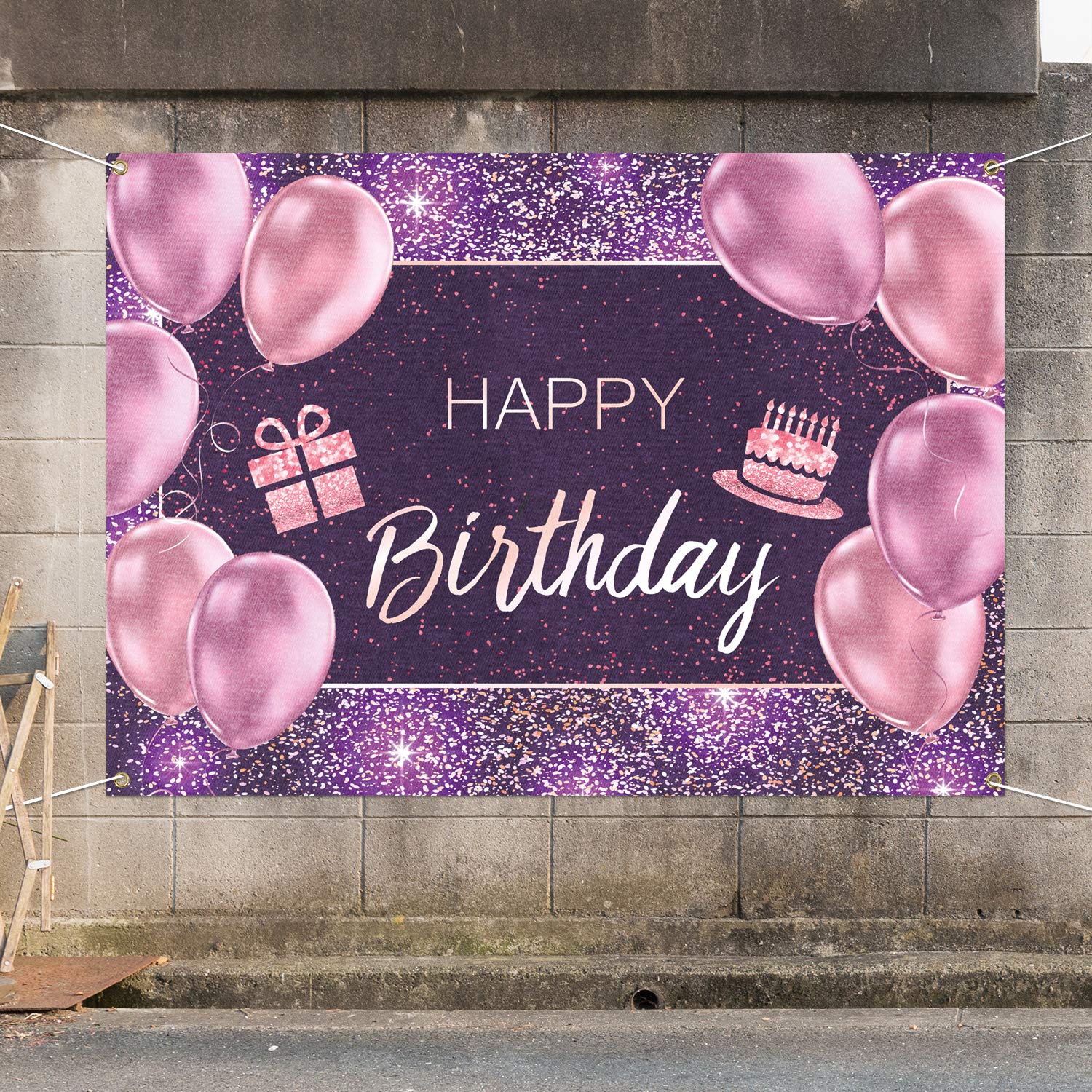 Happy Birthday Banner Backdrop - Pink Purple Gold 4x6ft Party Decor for Girls & Women - Perfect for Birthday Celebrations, Baby Showers & Special Events