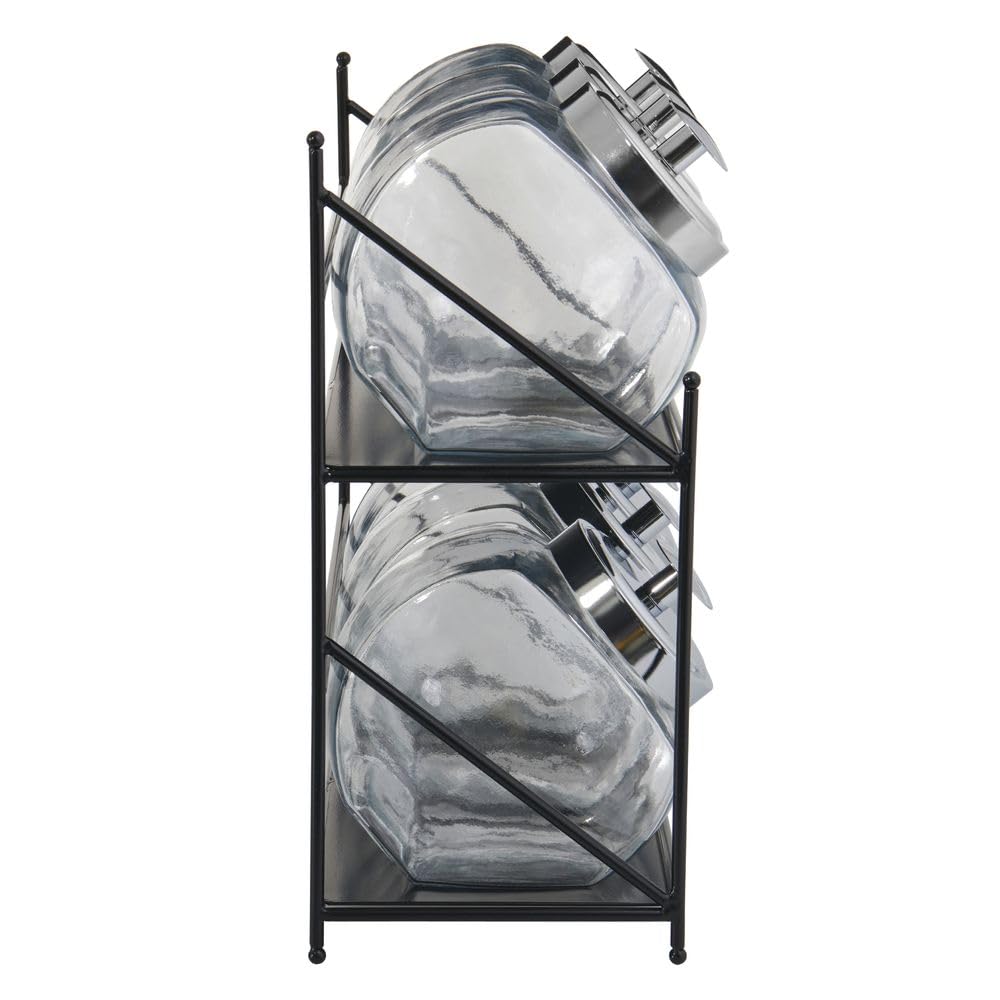 HUBERT 6-Tier Glass Jar Display Rack - Black Metal Stand with Six 1/2 Gallon Clear Glass Jars - 16.75