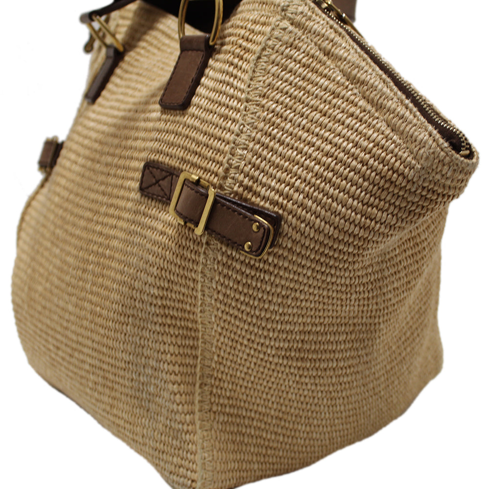 Authentic YSL Yves Saint Laurent Raffia Straw Beige Downtown Shoulder Tote Bag for Women - Luxury Woven Handbag Perfect for Beach, Summer Outings & Casual Chic Style