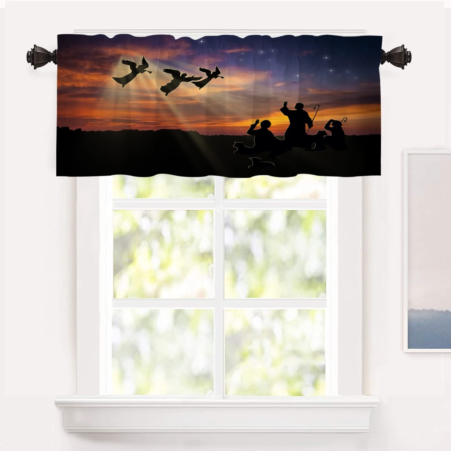 Nativity Jesus Christmas Kitchen Valance - 52x18 Inch Holiday Window Decor for Kitchen