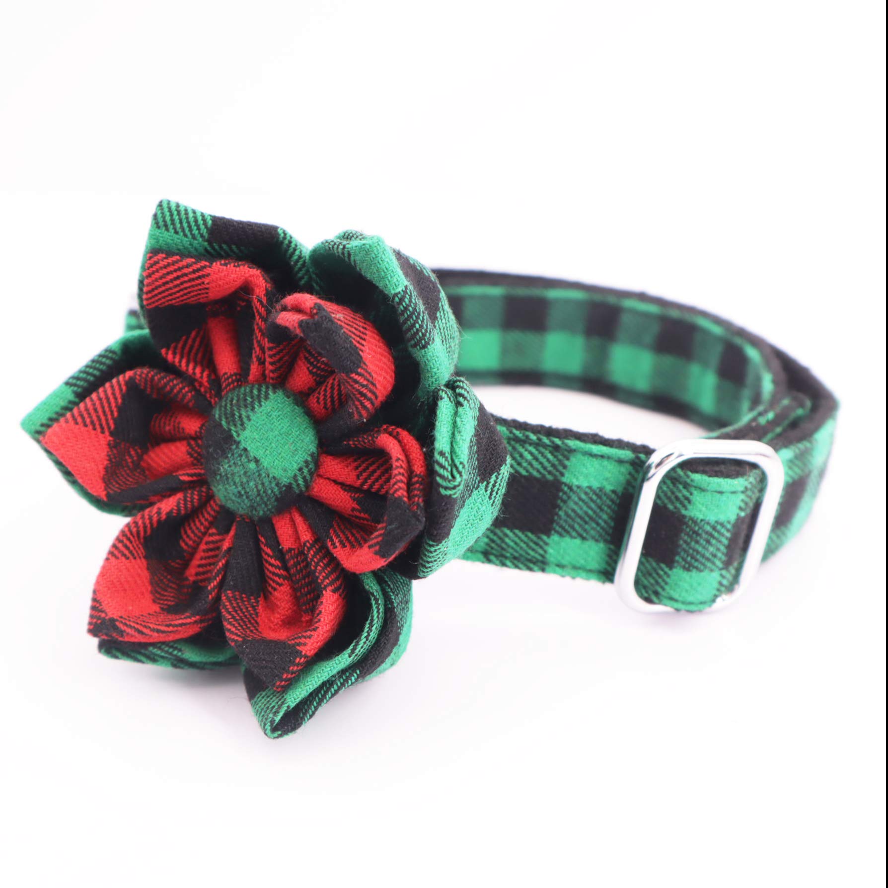 Festive Green Christmas Dog Collar with Flower - Adjustable Pet Collar for Small Dogs - Perfect Holiday Gift for Female Puppies - Great for Christmas Photos & Holiday Parties