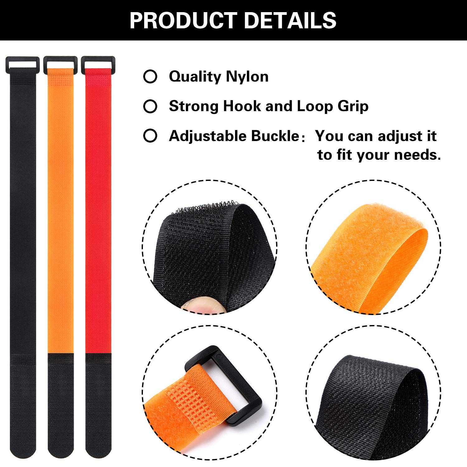SANNIX Adjustable Bike Wheel Stabilizer Straps - Reusable Bicycle Rack Strap with Durable Hooks (Black & Orange) - Perfect for Bike Transport, Storage & Travel Accessories