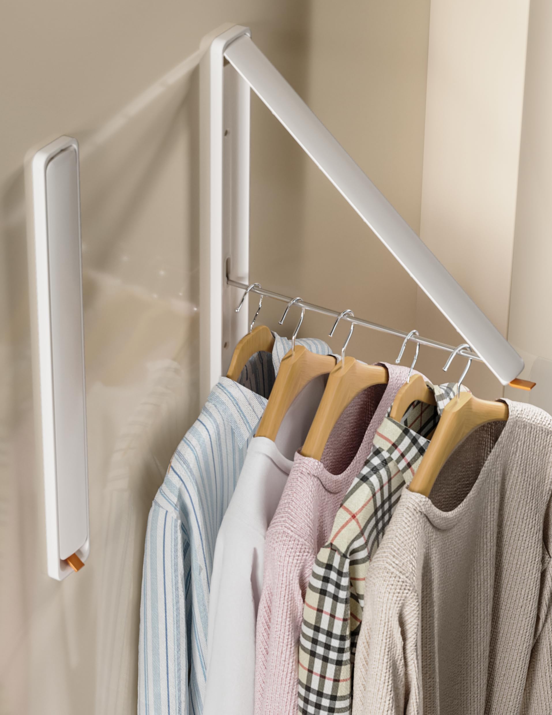 Wall Mounted Retractable Foldable Clothes Drying Rack - Space Saving Laundry Organizer for Dorm, Closet, Balcony & Small Spaces (White Metal, 1 Pack) - Perfect for Apartments & Tight Spaces