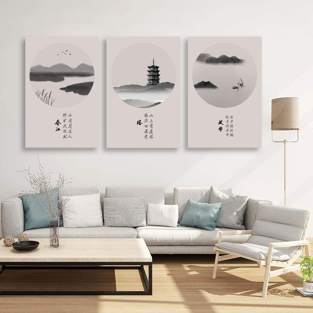 Wall26 3-Panel Canvas Wall Art - Chinese Landscape Painting for Bedroom, Living Room & Home Decor - 24