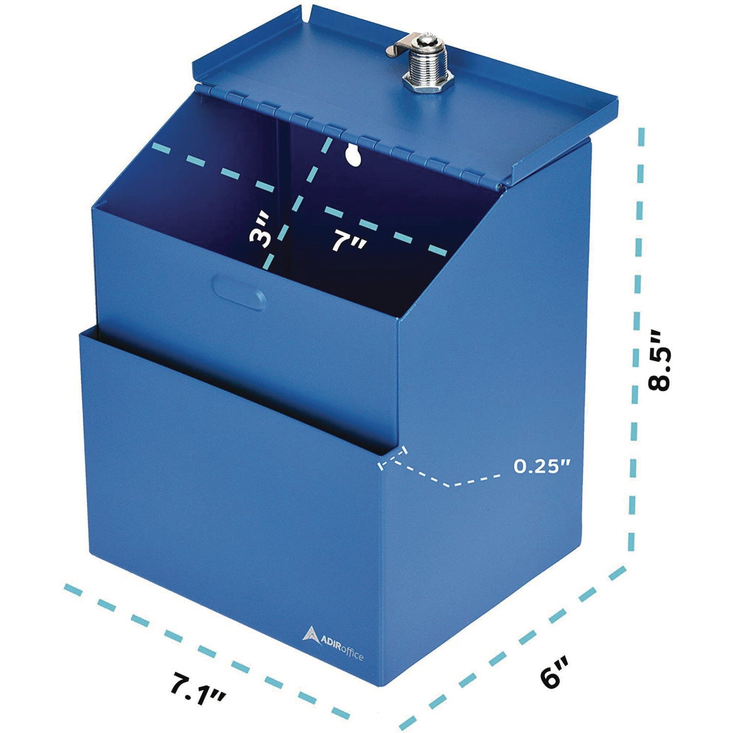 AdirOffice Wall Mountable Steel Secure Drop Box with Key - 7 x 6 x 8.5 Inch Stainless Steel 304 Locking Suggestion Box - Blue | Perfect for Offices, Schools, and Public Spaces for Secure Document Collection