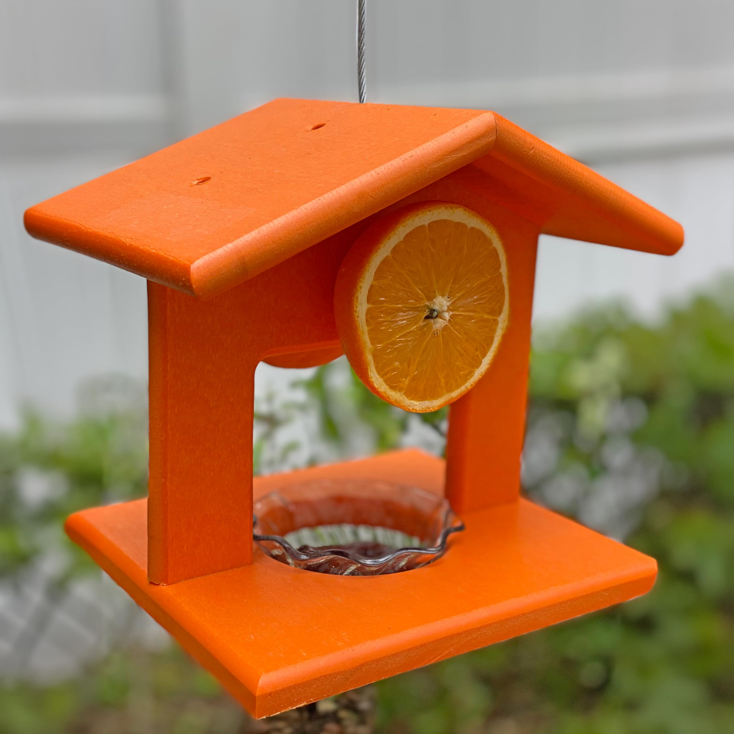 Amish-Made Small Single Hanging Oriole Bird Feeder with Jelly Cup & Fruit Rod Holder - Outdoor Fruit Jelly Bird Feeder for Orioles - Handcrafted in USA (Orange) | Perfect for Backyard Birdwatching & Attracting Colorful Birds to Your Garden