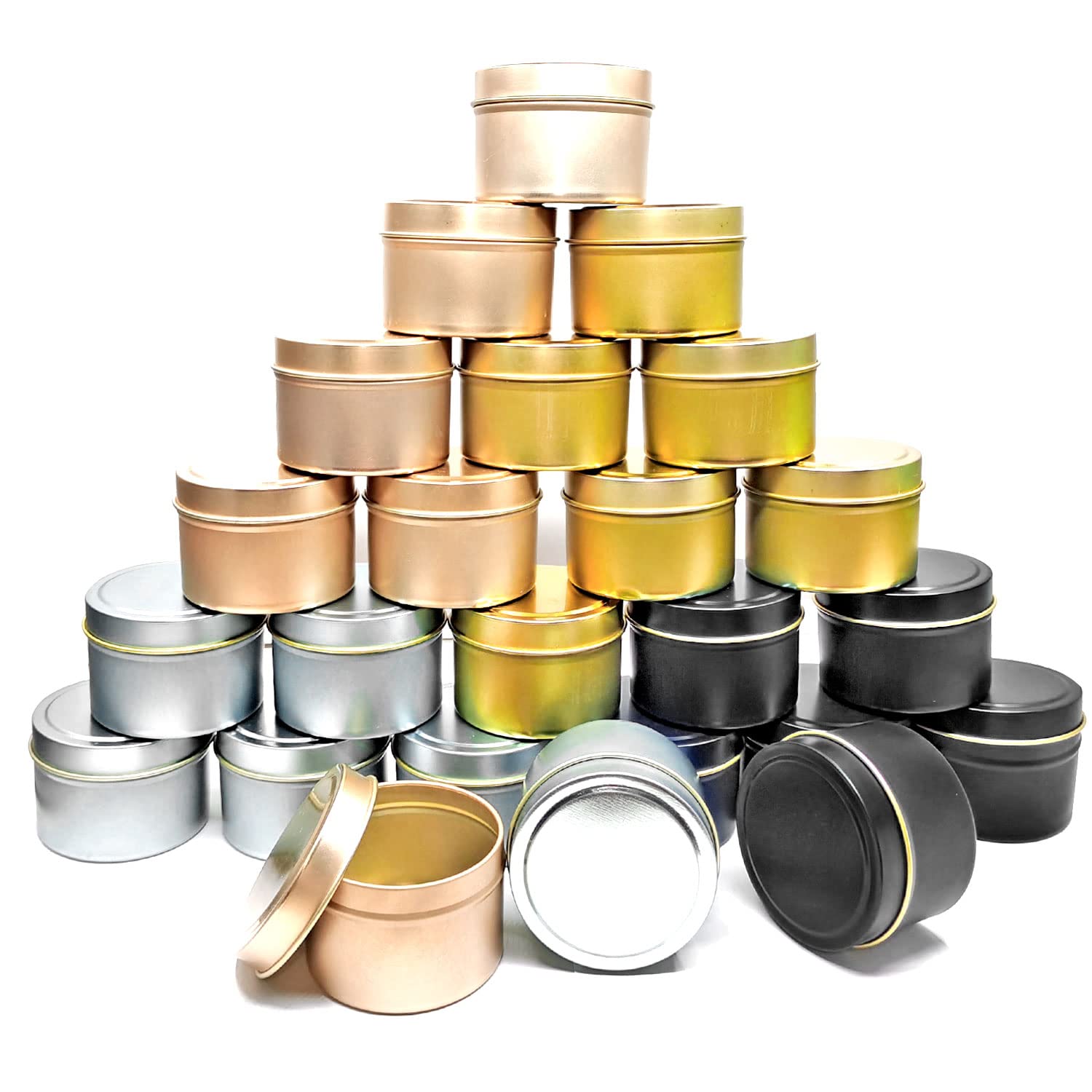 Unixing 24-Piece 4oz Metal Candle Tins for DIY Candle Making - Gold, Champagne, Black & Silver Small Candle Containers - Perfect for Homemade Candles, Wedding Favors & Craft Projects
