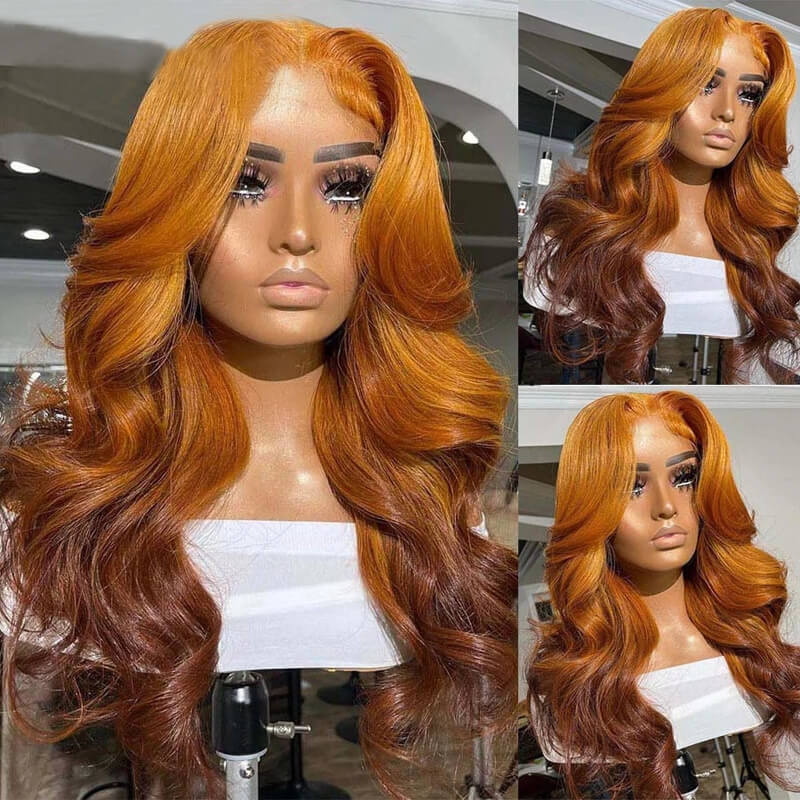 Eullair Golden Red Brown Ginger Body Wave Lace Front Wig - Ombre Blonde Straight Human Hair Wigs for Women | TikTok Hairstylist Style | Perfect for Cosplay, Daily Wear & Special Occasions