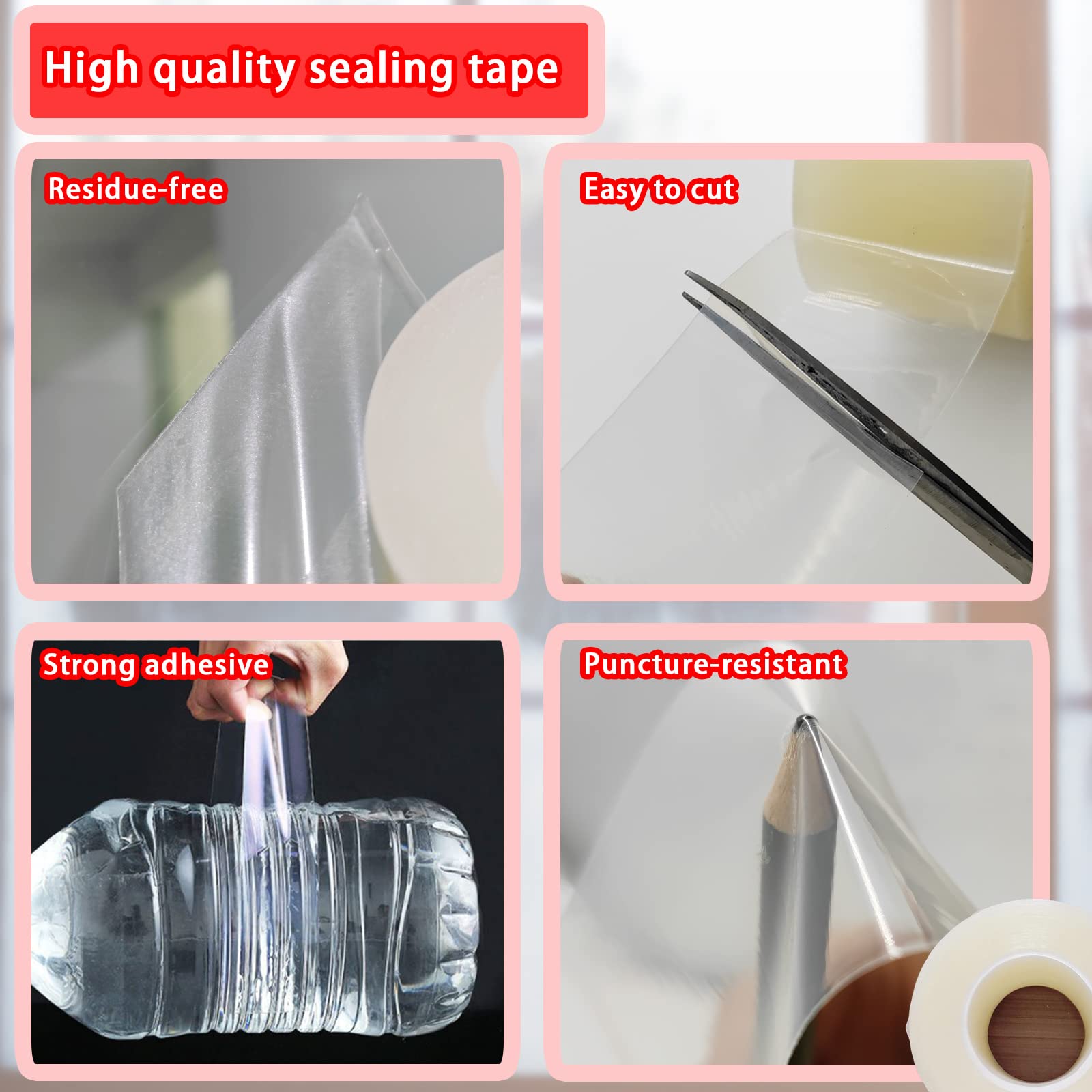 Birllaid 3 Inch x 55 Yards Clear Window Weather Sealing Tape - No Residue AC Insulation Film for Doors & Windows | Perfect for Winter Draft Proofing & Energy Efficiency