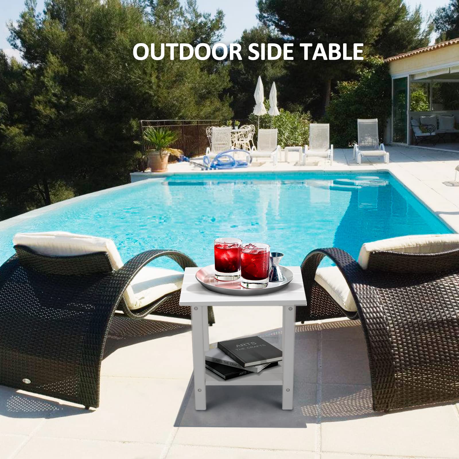 2-Tier Outdoor Side Table with Wood-Like Grain - 16.6
