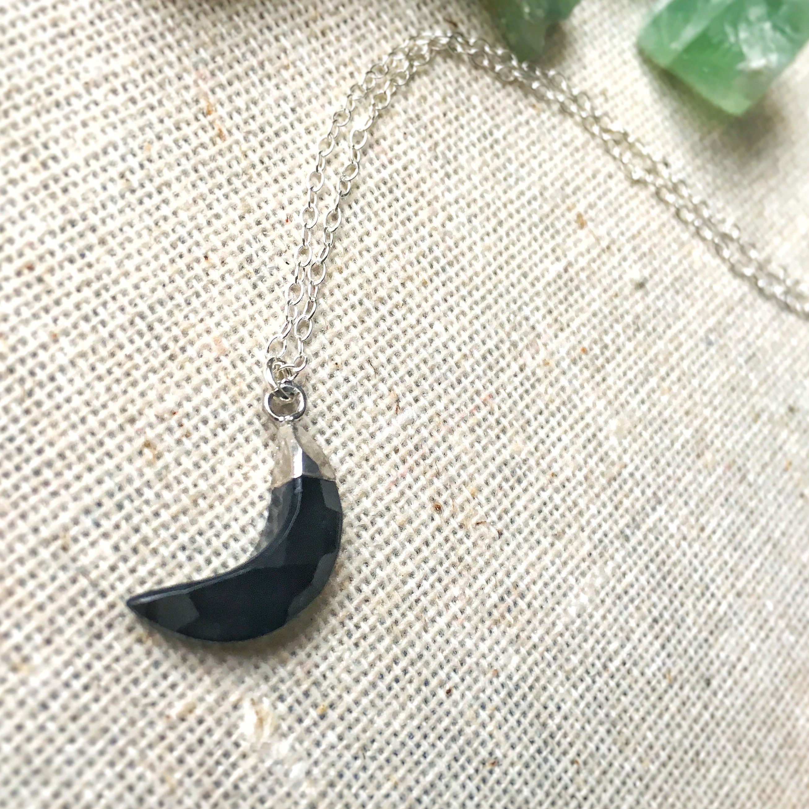 Onyx Crystal Moon Charm Necklace - Elegant Black Gemstone Jewelry for Women | Perfect for Everyday Wear, Meditation & Spiritual Healing