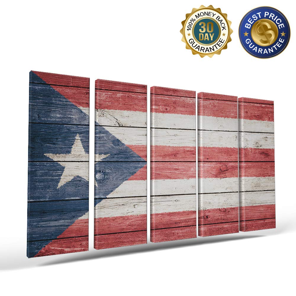 Chucoco Oil Paintings on Canvas - Puerto Rico National Flag Abstract Wall Art, Framed Ready to Hang - Perfect for Living Room, Kitchen, Bedroom & Office Decor | Handmade Canvas Artwork for Home & Gift