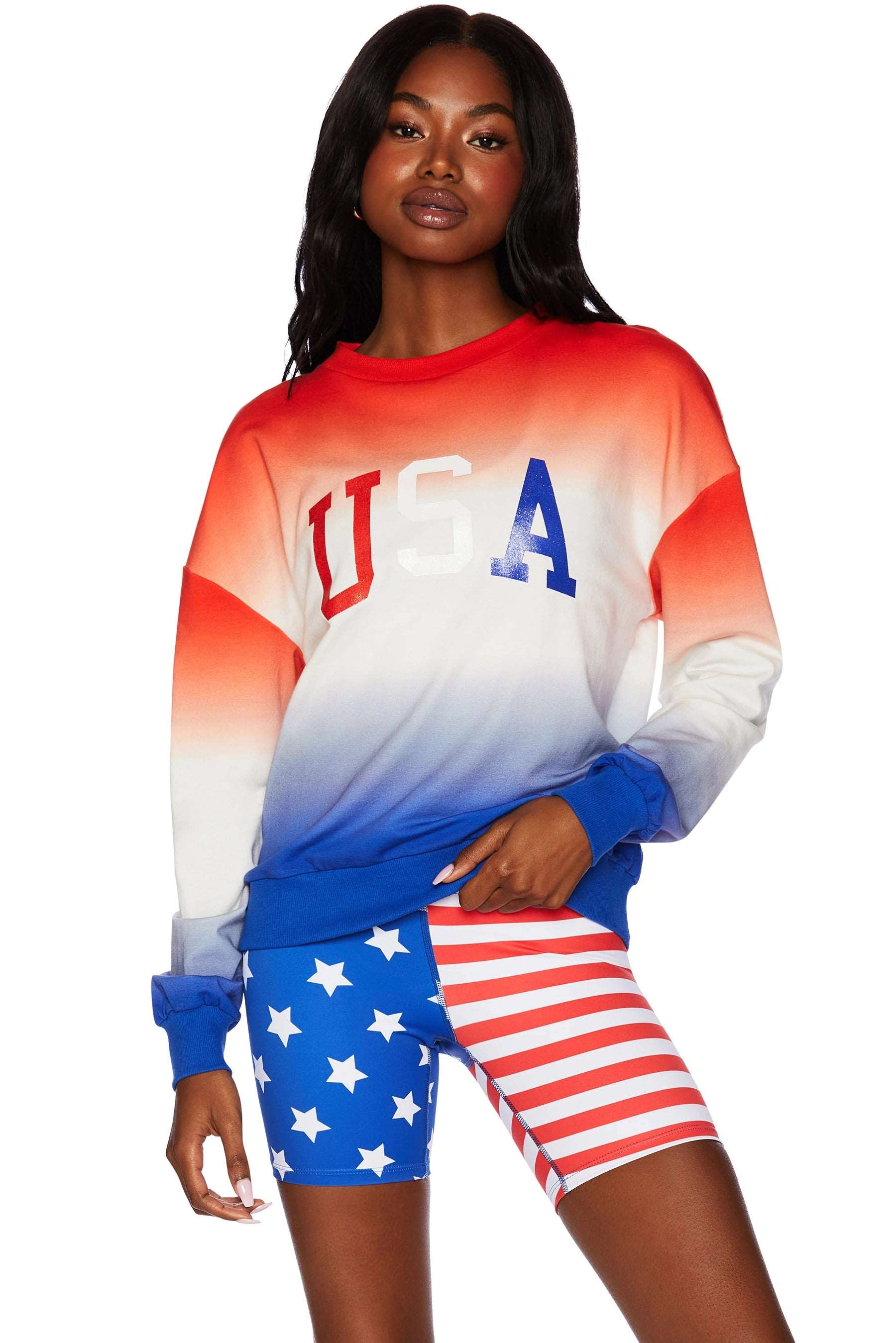 Beach Riot Women's Patriotic Gradient Red White & Blue USA Sweatshirt | Comfortable Casual Pullover for 4th of July, Beach Outings & American Pride Events