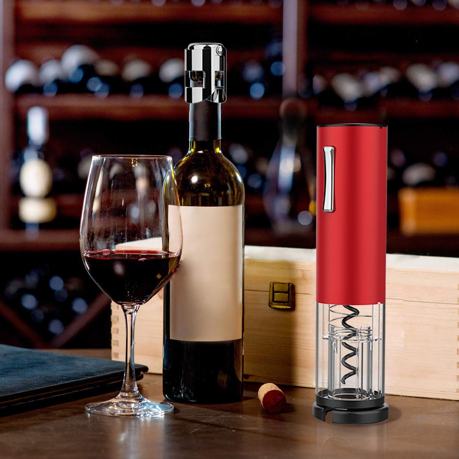 Premium Electric Wine Opener - Automatic Cordless Corkscrew with Foil Cutter & Rechargeable Battery - Stainless Steel Professional Bottle Opener Set (Red) - Perfect for Dinner Parties, Gifts & Home Bars