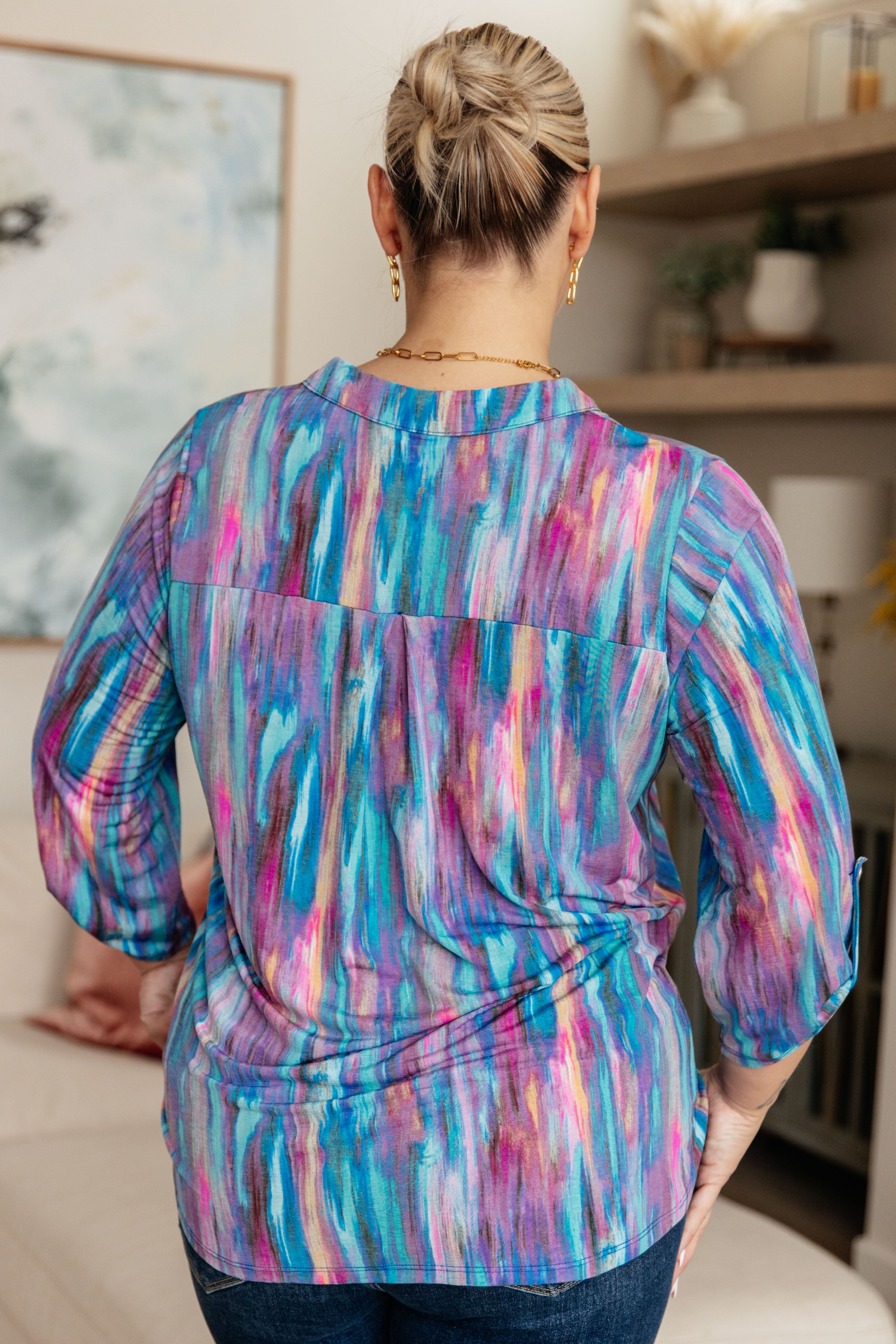 Lizzy Women's Blue Multi Print Top - Stylish Casual Blouse for Everyday Wear, Office, and Date Nights