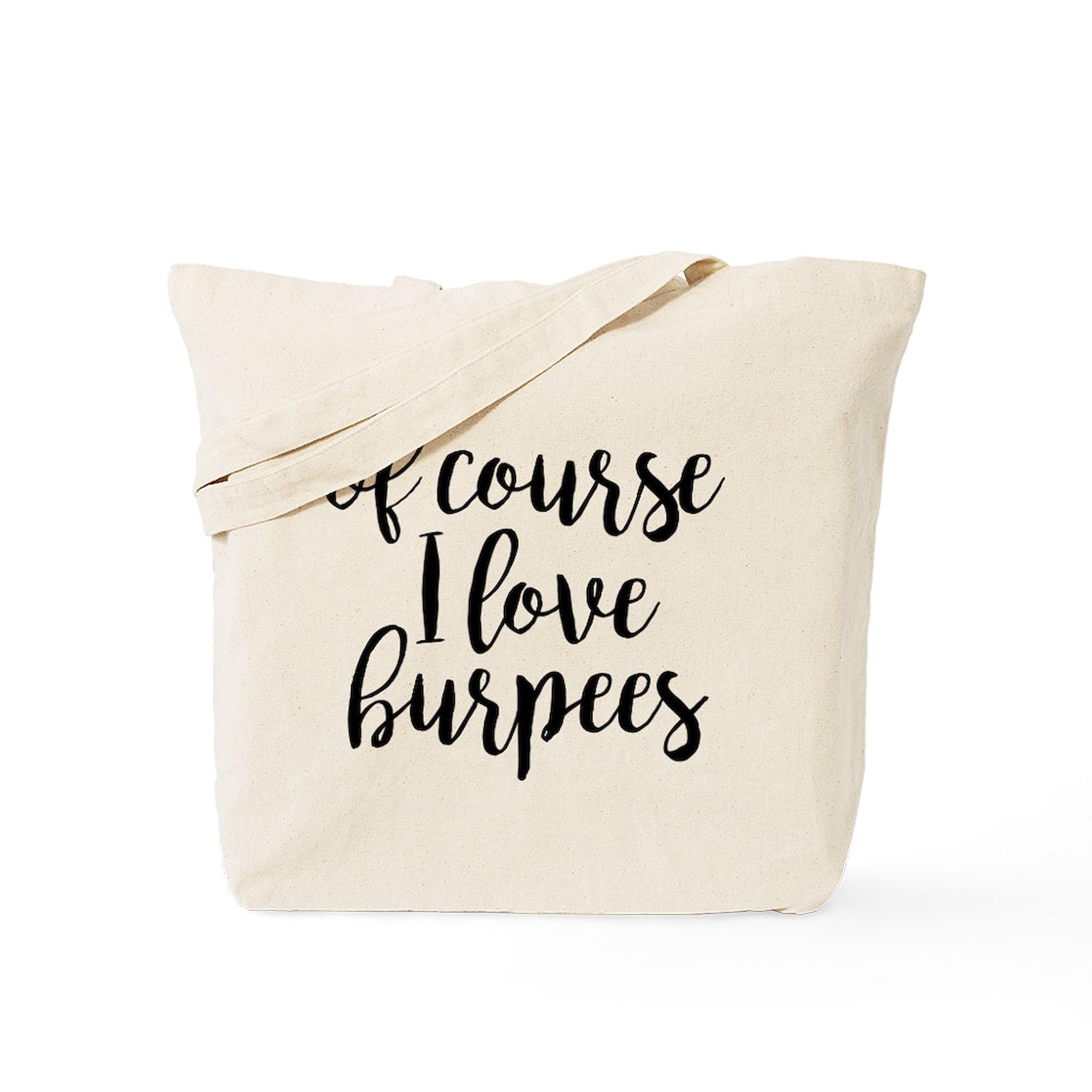 Of Course I Love Burpees Tote Bag - Natural Canvas Reusable Shopping Bag for Gym, Yoga & Groceries | Eco-Friendly Workout Tote with Motivational Quote
