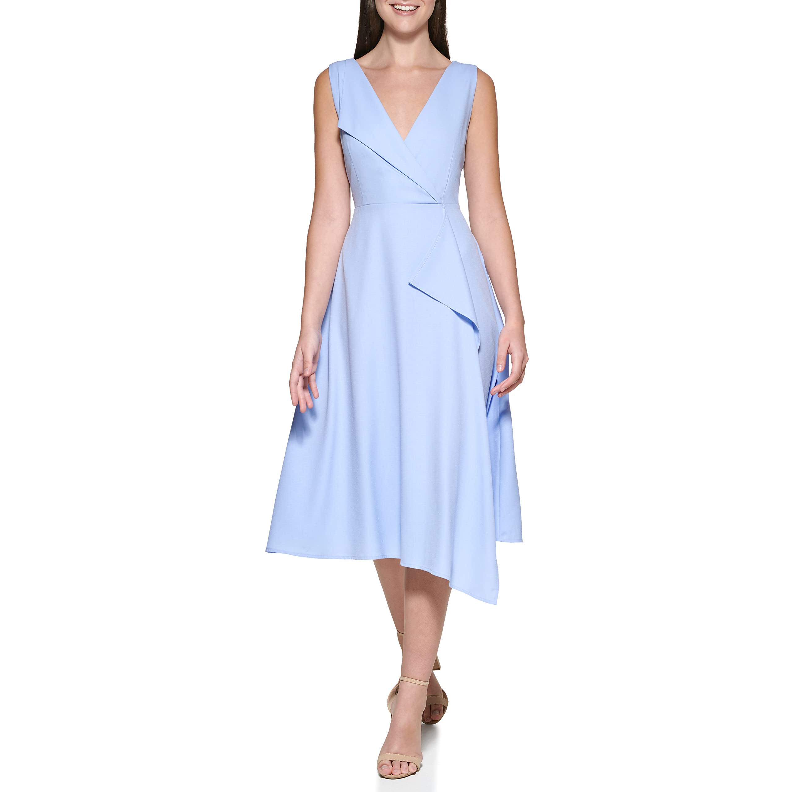 Kensie Women's Sleeveless Draped V-Neck Midi Dress - Elegant Summer Cocktail Party & Wedding Guest Outfit