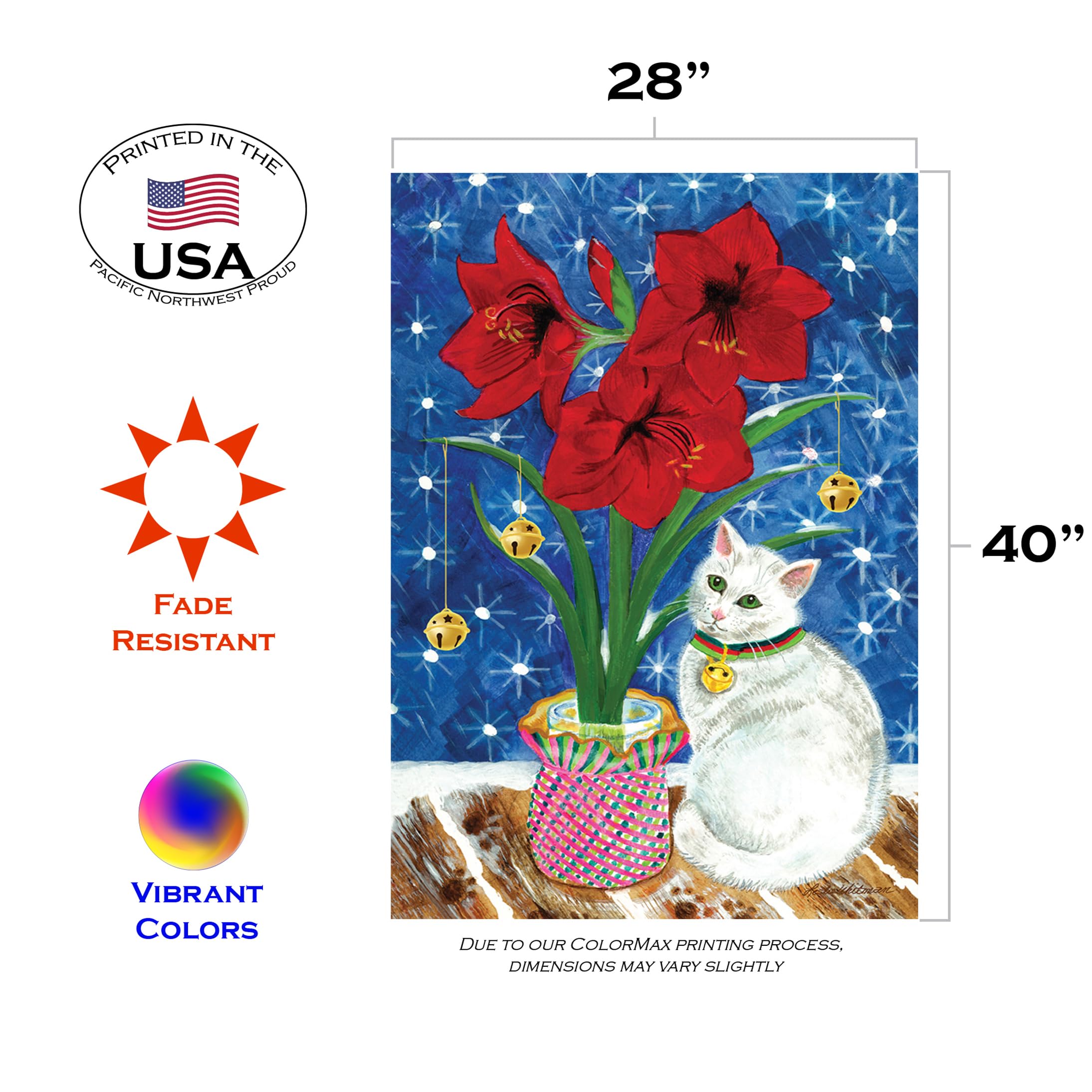 Toland Home Garden 1010463 Double Sided 28x40 Inch Amaryllis Kitty Winter Flag - Outdoor Cat Flower Garden Flag for Yard & House Decoration - Perfect for Winter Porch Decor & Seasonal Home Display