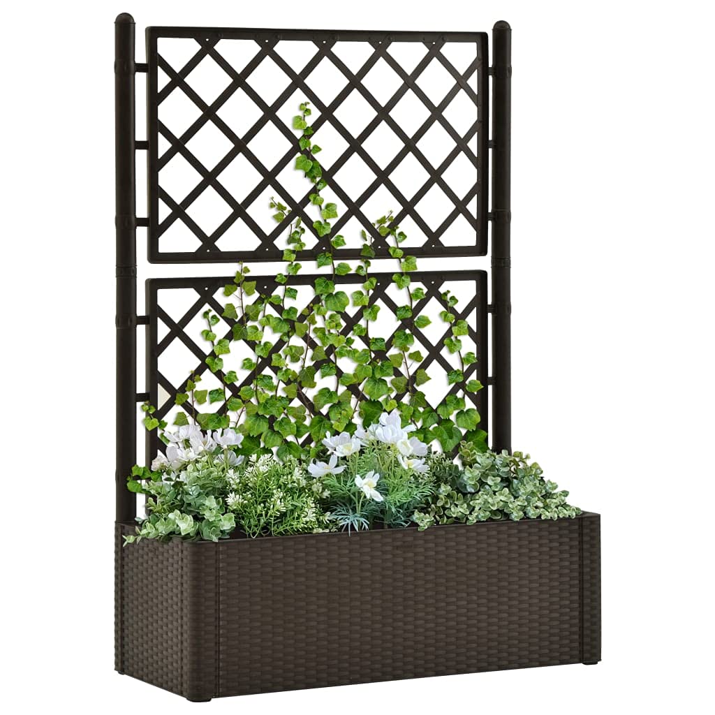 **Raised Garden Bed with Trellis & Self-Watering System - Outdoor Mocha Planter Box for Flowers, Vegetables & Plants - Perfect for Patio, Backyard & Urban Gardening**