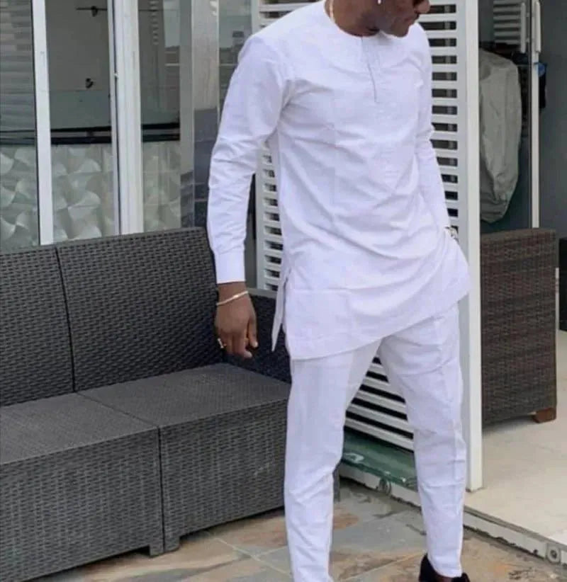 Elegant White African Two Piece Set for Men - Stylish Traditional Outfit for Weddings, Parties & Cultural Events