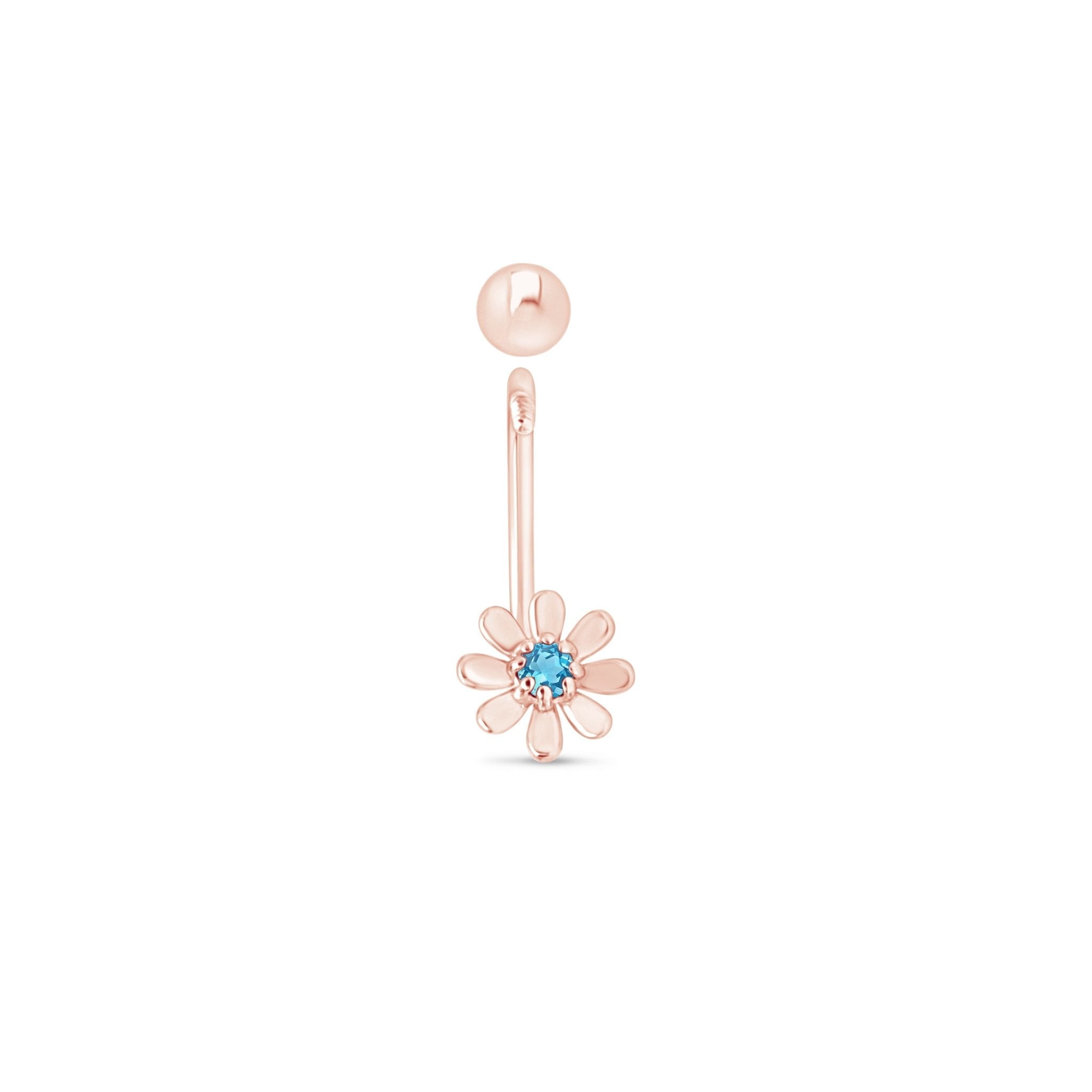 14k Rose Gold Reversible Huggie Hoop Earrings - Blue Diamond Flower & Ball Design | Perfect for Everyday Wear, Date Nights & Special Occasions