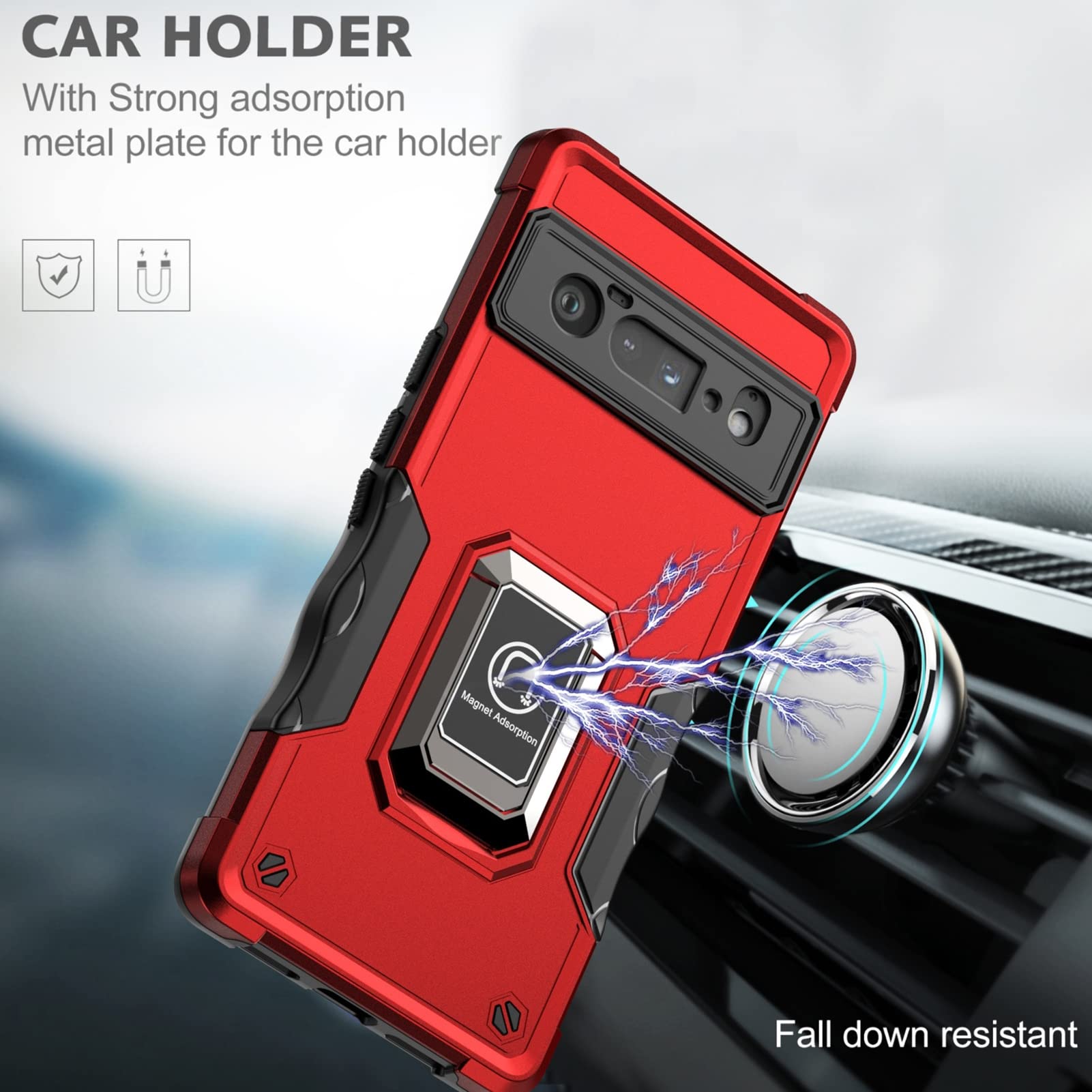 Military Grade Shockproof Case for Google Pixel 6/6 Pro - Magnetic Car Mount & 180° Rotating Metal Ring Holder | 6.7