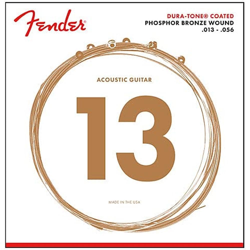 Fender Dura-Tone Coated Phosphor Bronze Acoustic Guitar Strings - 860M .013-.056 Gauge - Long-Lasting Tone & Playability for Folk, Country & Fingerstyle Playing