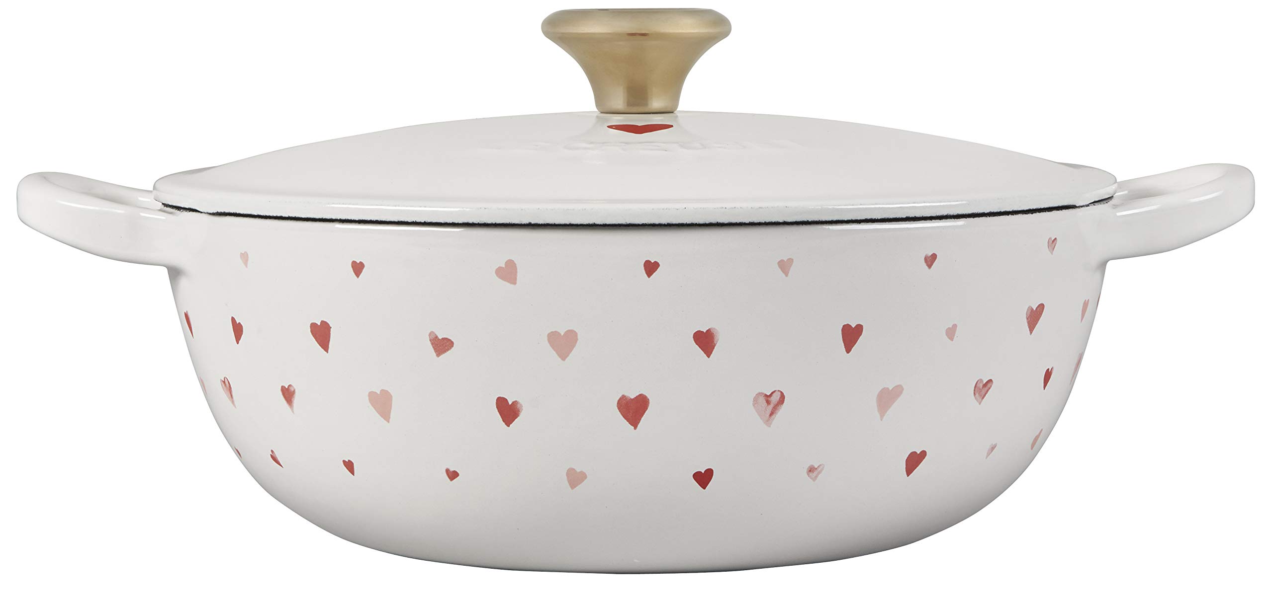 Le Creuset L'Amour Enameled Cast Iron Soup Pot 2.75 QT - White Heart Design with Gold Knob | Perfect for Soups, Stews & Romantic Dinners | Stovetop & Oven Safe