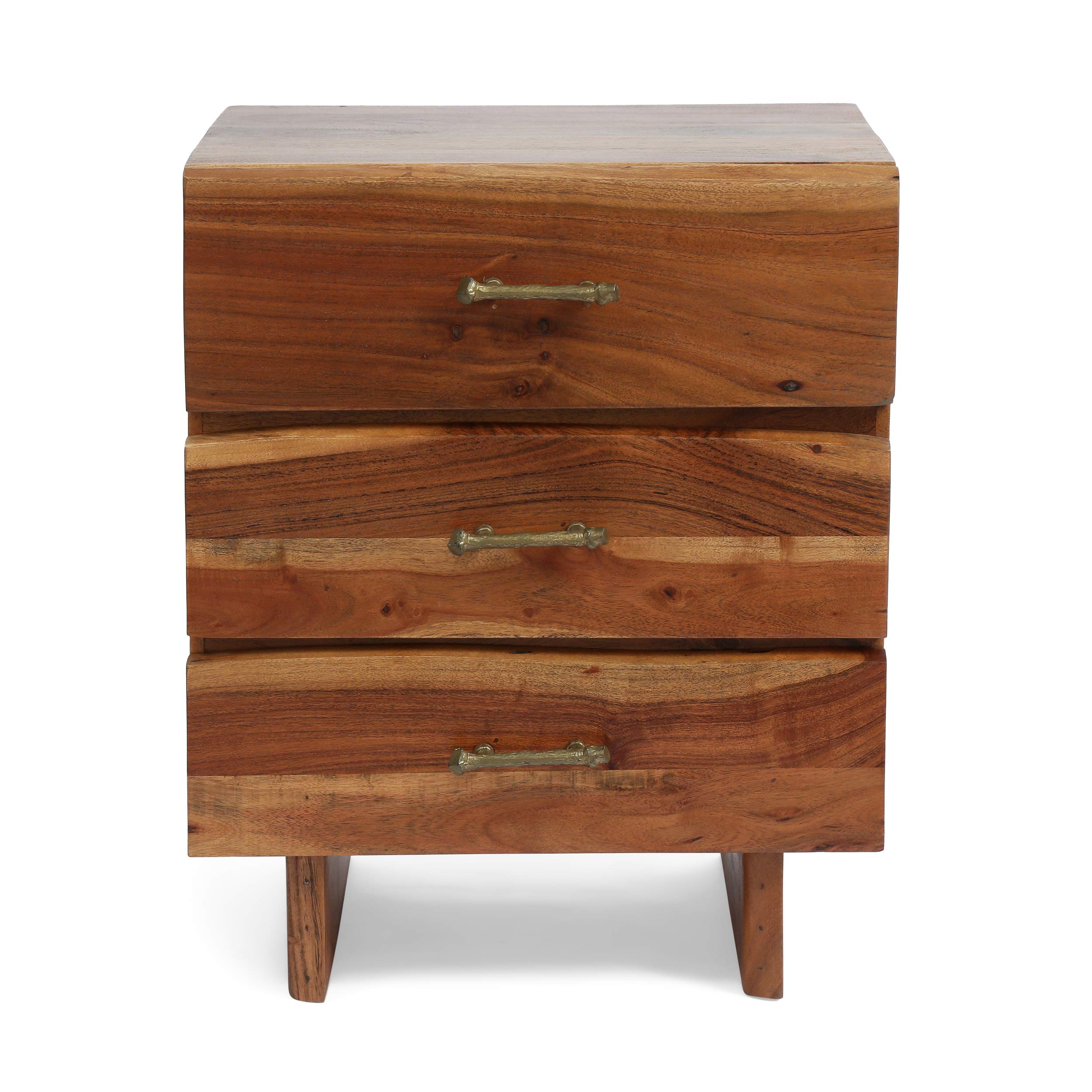 Christopher Knight Home Terrell Handcrafted Boho Acacia Wood 3-Drawer Nightstand - Dark Natural Finish for Bedroom, Living Room & Guest Room Decor