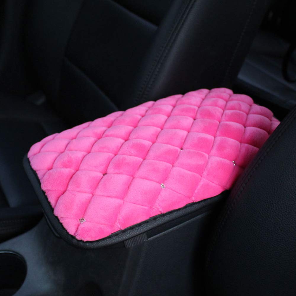 3-Pack Bling Bling Auto Center Console Pad - Soft Plush Car Armrest Cover Protector with Coasters - Universal Fit for Most Vehicles (Pink Plush) - Perfect for Cars, SUVs & Trucks to Enhance Comfort & Style