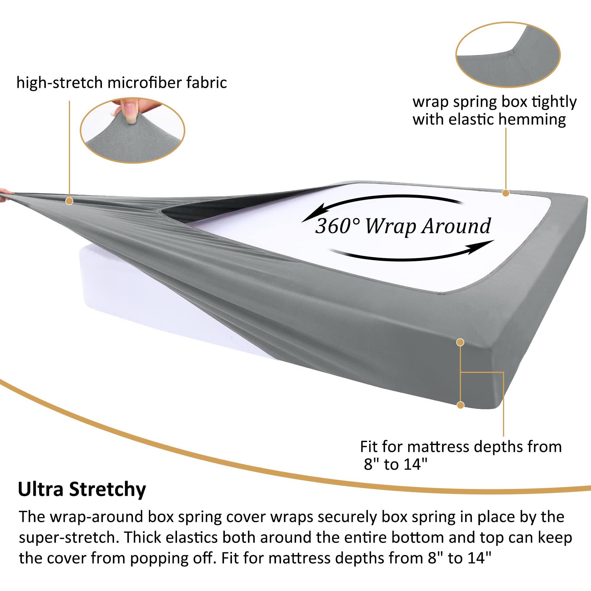 PiccoCasa 4-Sided Elastic Mattress Cover - Wrinkle-Free, Fits Mattresses Up to 14 Inches, King Size, Cadet Gray - Perfect for Home, Dorm, and Guest Room Bedding Protection